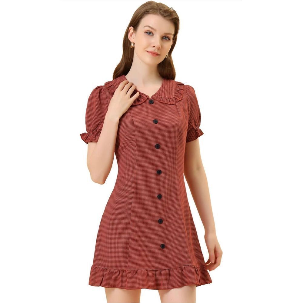 NEW Plaid Gingham Ruffled Retro Dress L